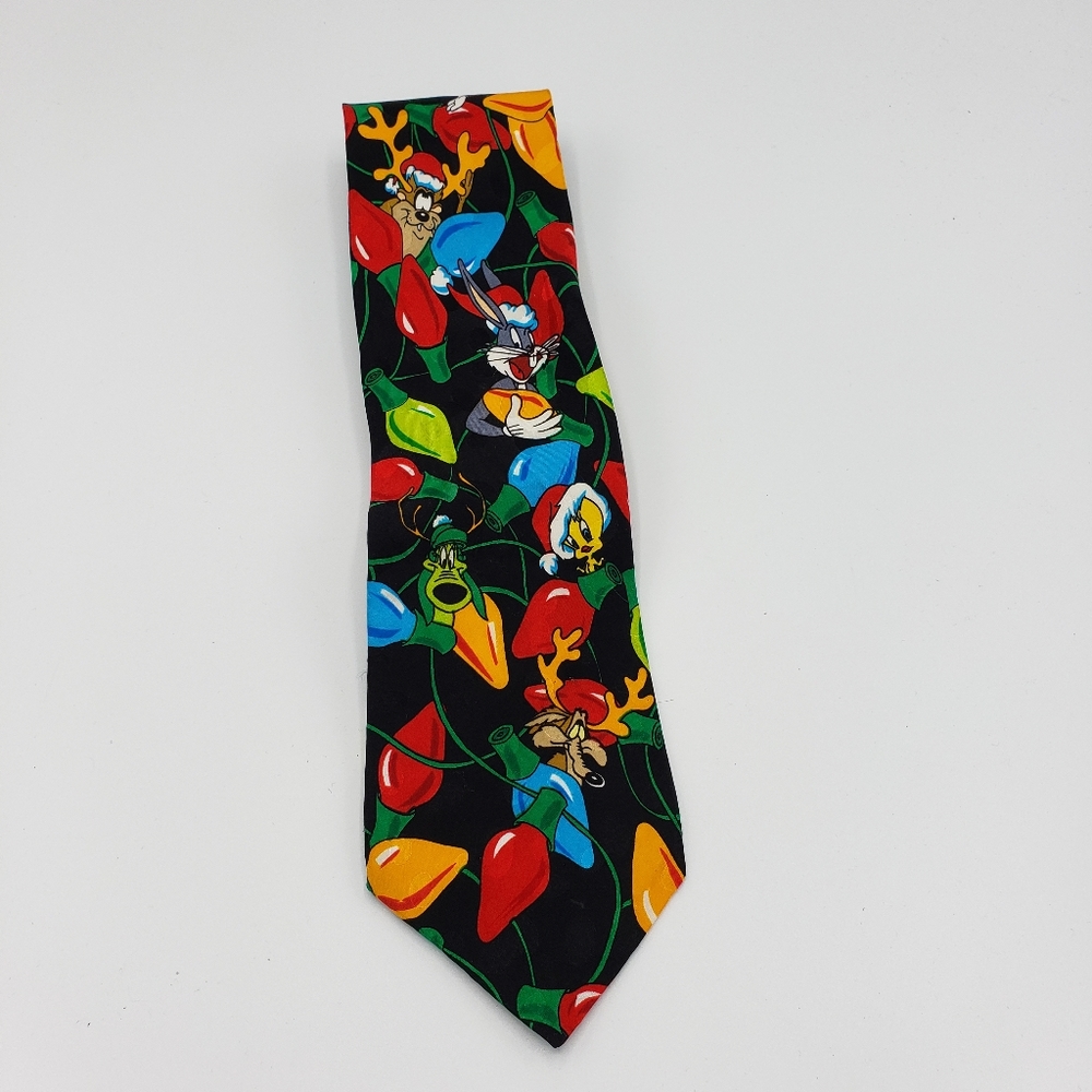 Looney Tunes Mens Tie Christmas Holiday Silk Bugs Bunny Taz Vintage 1993 OS 80c